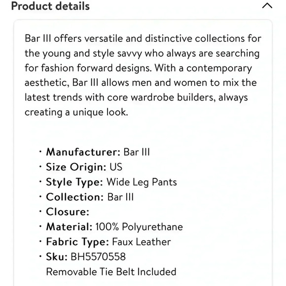 Bar III Womens Black Faux Leather High Rise Cropped Wide Leg Pants Plus NWT 3X - Picture 10 of 10